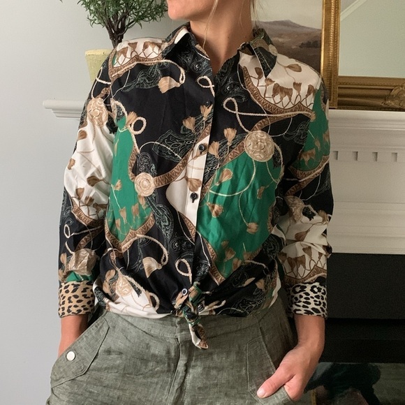 Chicos No-Iron Chic Status Shirt Effortless Size 0 US Small Print Long Sleeve - Picture 1 of 5